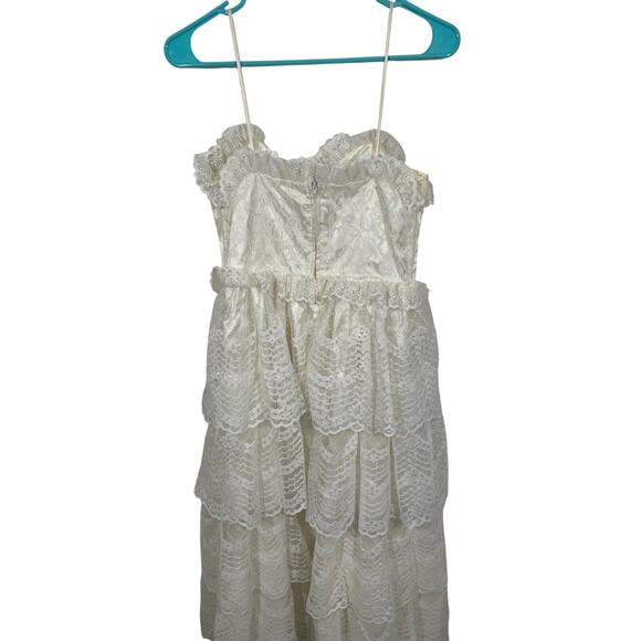 Vintage 80's JC Penny Wedding Midi Strapless Lace Boho Coquette Fairy Dress - Picture 8 of 9